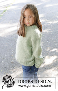 Sweet Peppermint / DROPS Children 47-12 - Strikket genser til barn i DROPS Alpaca og DROPS Kid-Silk. Arbeidet strikkes ovenfra og ned med europeisk skulder / skrå skulder, glattstrikk og dobbel halskant. Størrelse 2 – 12 år.