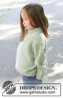 Sweet Peppermint / DROPS Children 47-12 - Strikket genser til barn i DROPS Alpaca og DROPS Kid-Silk. Arbeidet strikkes ovenfra og ned med europeisk skulder / skrå skulder, glattstrikk og dobbel halskant. Størrelse 2 – 12 år.