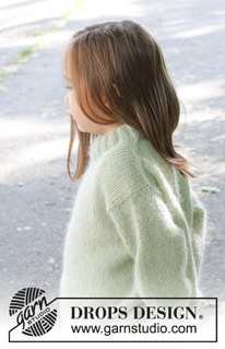 Sweet Peppermint / DROPS Children 47-12 - Strikket genser til barn i DROPS Alpaca og DROPS Kid-Silk. Arbeidet strikkes ovenfra og ned med europeisk skulder / skrå skulder, glattstrikk og dobbel halskant. Størrelse 2 – 12 år.