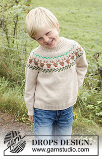 Reindeer Dance Sweater / DROPS Children 47-18 - Knitted jumper for children in DROPS Daisy. The piece is worked top down with double neck, round yoke and multi-coloured reindeer pattern. Sizes 2 – 14 years.
