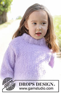 Smiling Lavender Sweater / DROPS Children 47-2 - Knitted sweater for children in DROPS Melody. The piece is worked from bottom up in stockinette stitch with double neck. Sizes 2 – 12 years.