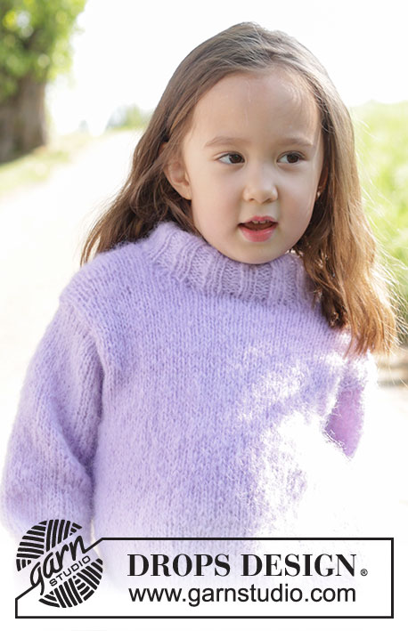 Smiling Lavender Sweater / DROPS Children 47-2 - Knitted sweater for children in DROPS Melody. The piece is worked from bottom up in stockinette stitch with double neck. Sizes 2 – 12 years.