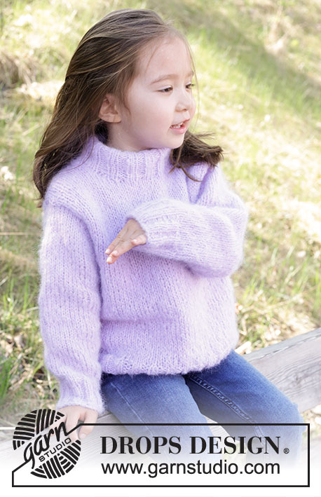 Smiling Lavender Sweater / DROPS Children 47-2 - Knitted sweater for children in DROPS Melody. The piece is worked from bottom up in stockinette stitch with double neck. Sizes 2 – 12 years.