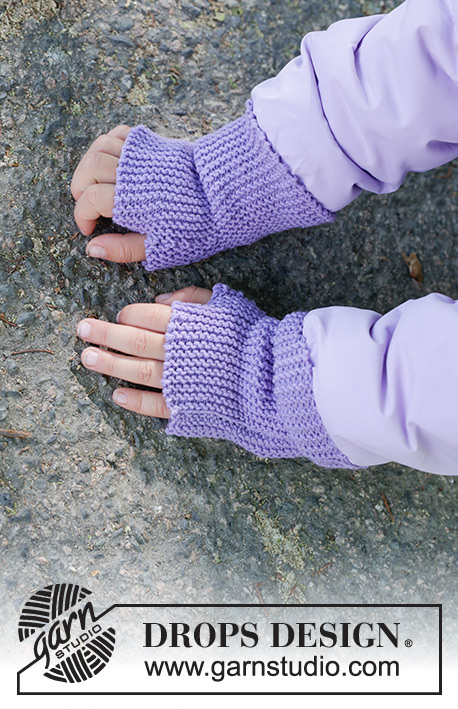 Wisteria Wrist Warmers / DROPS Children 47-21 - Strikkede pulsvanter til børn i DROPS BabyMerino. Arbejdet strikkes frem og tilbage i retstrik. Størrelse 2 - 12 år.