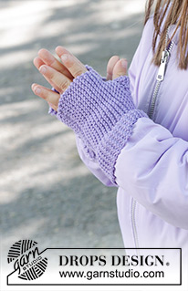 Wisteria Wrist Warmers / DROPS Children 47-21 - Strikkede pulsvanter til børn i DROPS BabyMerino. Arbejdet strikkes frem og tilbage i retstrik. Størrelse 2 - 12 år.