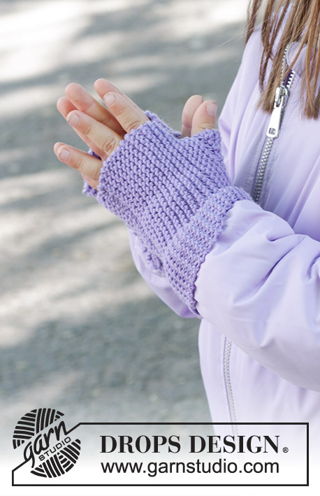 Wisteria Wrist Warmers / DROPS Children 47-21 - Strikkede pulsvanter til børn i DROPS BabyMerino. Arbejdet strikkes frem og tilbage i retstrik. Størrelse 2 - 12 år.