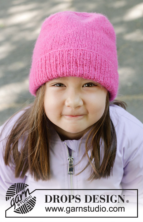 Late Bud Hat / DROPS Children 47-24 - Knitted hat for children in DROPS Air. The piece is worked bottom up, with stocking stitch and a brim. Sizes 2 - 12 years.