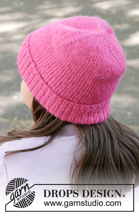 Late Bud Hat / DROPS Children 47-24 - Knitted hat for children in DROPS Air. The piece is worked bottom up, with stocking stitch and a brim. Sizes 2 - 12 years.