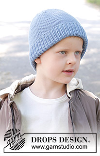 Bright Sky Hat / DROPS Children 47-26 - Gebreide muts voor kinderen in DROPS Big Merino. Het werk wordt van onder naar boven gebreid, met tricotsteek en een rand. Maten 2 - 12 jaar.