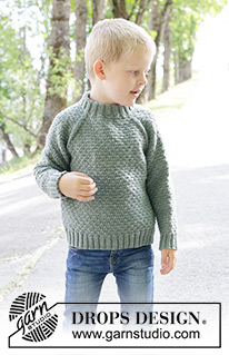 Winter Weekend / DROPS Children 47-33 - Dziecięcy sweter na drutach, przerabiany od góry do dołu, z włóczki DROPS Merino Extra Fine lub DROPS Fiesta. Ze strukturalnym ściegiem fantazyjnym, podwójnym wykończeniem dekoltu i reglanowymi rękawami. Od 2 do 12 lat.