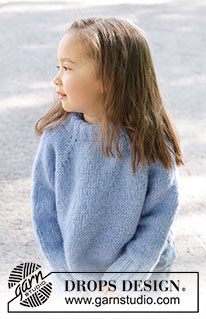 Little Cloud Blue Sweater / DROPS Children 47-4 - Knitted sweater for children in DROPS Air. The piece is worked top down with stockinette stitch, double neck and raglan. Sizes 2 – 12 years.