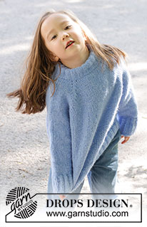 Little Cloud Blue Sweater / DROPS Children 47-4 - Knitted sweater for children in DROPS Air. The piece is worked top down with stockinette stitch, double neck and raglan. Sizes 2 – 12 years.