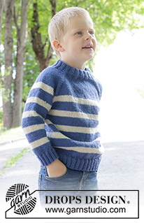 Meet the Captain / DROPS Children 47-5 - Knitted jumper for children in DROPS Karisma. The piece is worked top down with double neck, stripes and raglan. Sizes 2 – 12 years.