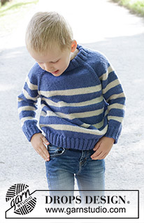 Meet the Captain / DROPS Children 47-5 - Knitted jumper for children in DROPS Karisma. The piece is worked top down with double neck, stripes and raglan. Sizes 2 – 12 years.