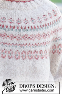 Berries & Dreams Sweater / DROPS Children 48-10 - Knitted jumper for children in DROPS Sky. The piece is worked top down with round yoke and Nordic pattern. Sizes 2 – 12 years.