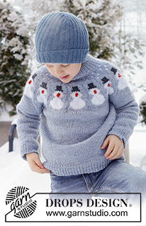 Snowman Magic / DROPS Children 48-14 - Gestrickter Pullover für Kinder in DROPS Nepal. Die Arbeit wird von oben nach unten mit Rundpasse, Schneemännern und doppelter Halsblende gestrickt. Größe 2 - 14 Jahre. Thema: Weihnachten.