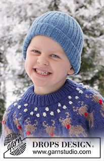 Rudolph's Parade Hat / DROPS Children 48-17 - Knitted ribbed hat for children in DROPS Baby Merino. Sizes 2-14 years.