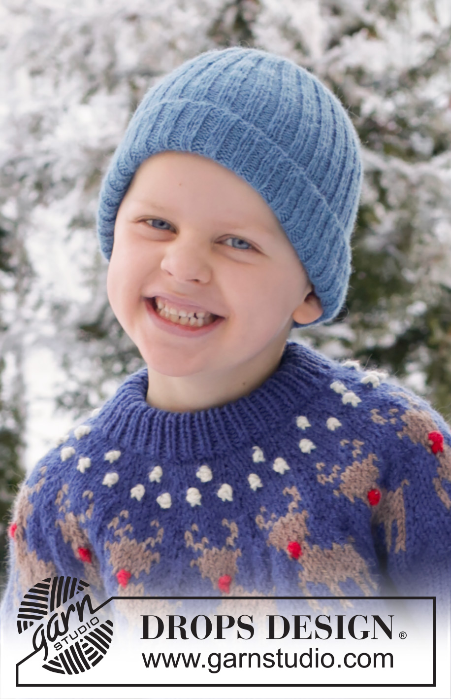 Rudolph's Parade Hat / DROPS Children 48-17 - Knitted ribbed hat for children in DROPS Baby Merino. Sizes 2-14 years.