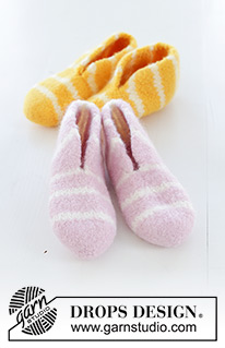 Cosy Stripes / DROPS Children 48-18 - Gestrickte und gefilzte Hausschuhe mit Streifen für Kinder in DROPS Snow. Größe 26 – 43. Thema: Ostern.