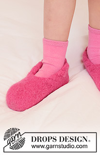 Rosey Sleigh Slippers / DROPS Children 48-24 - Knitted and felted slippers for children in DROPS Nepal. Sizes 24 - 43.