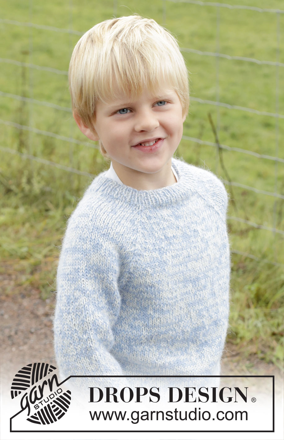 Spring Smiles / DROPS Children 48-4 - Dziecięcy sweter na drutach, przerabiany od góry do dołu, 2 nitkami włóczki DROPS Alpaca. Przerabiany dżersejem, z reglanowymi rękawami. Od 2 do 12 lat.