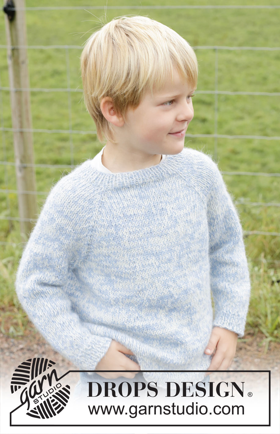Spring Smiles / DROPS Children 48-4 - Dziecięcy sweter na drutach, przerabiany od góry do dołu, 2 nitkami włóczki DROPS Alpaca. Przerabiany dżersejem, z reglanowymi rękawami. Od 2 do 12 lat.