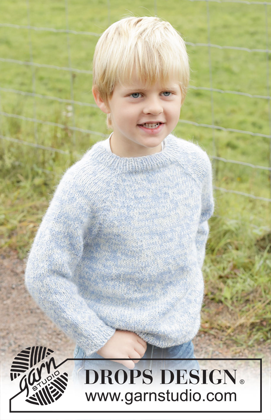 Spring Smiles / DROPS Children 48-4 - Dziecięcy sweter na drutach, przerabiany od góry do dołu, 2 nitkami włóczki DROPS Alpaca. Przerabiany dżersejem, z reglanowymi rękawami. Od 2 do 12 lat.
