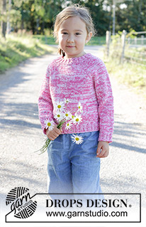 Strawberry Sprinkle / DROPS Children 48-5 - Knitted jumper for children in 2 strands DROPS Flora or 2 strands DROPS Alpaca. The piece is worked top down in stocking stitch with raglan. Sizes 2 – 12 years.