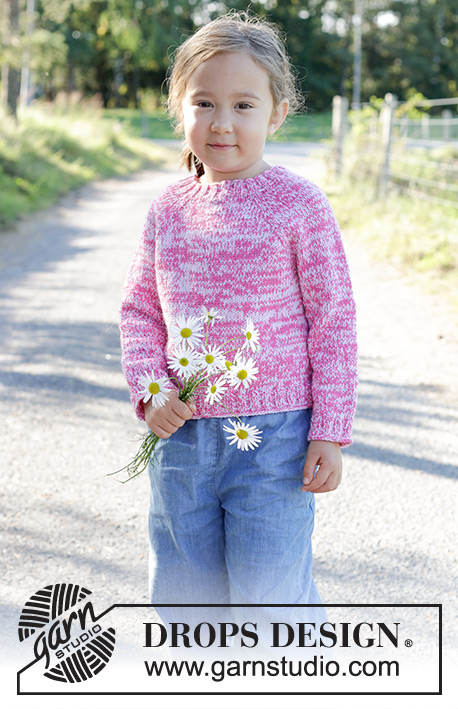 Strawberry Sprinkle / DROPS Children 48-5 - Knitted jumper for children in 2 strands DROPS Flora or 2 strands DROPS Alpaca. The piece is worked top down in stocking stitch with raglan. Sizes 2 – 12 years.