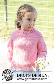 Bright Strawberry Sweater / DROPS Children 48-6 - Strikket bluse til børn i DROPS Air. Arbejdet strikkes oppefra og ned med rundt bærestykke. Størrelse 3 – 14 år.