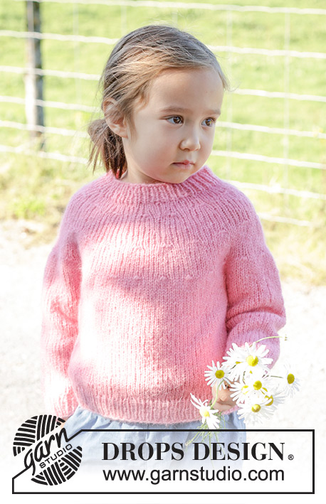 Bright Strawberry Sweater / DROPS Children 48-6 - Strikket bluse til børn i DROPS Air. Arbejdet strikkes oppefra og ned med rundt bærestykke. Størrelse 3 – 14 år.