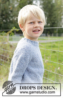 Up the Hill / DROPS Children 48-7 - Lapsen ylhäältä alas neulottu pusero DROPS Air-langasta. Työssä on kaarroke. Koot 3 - 14 vuotta.