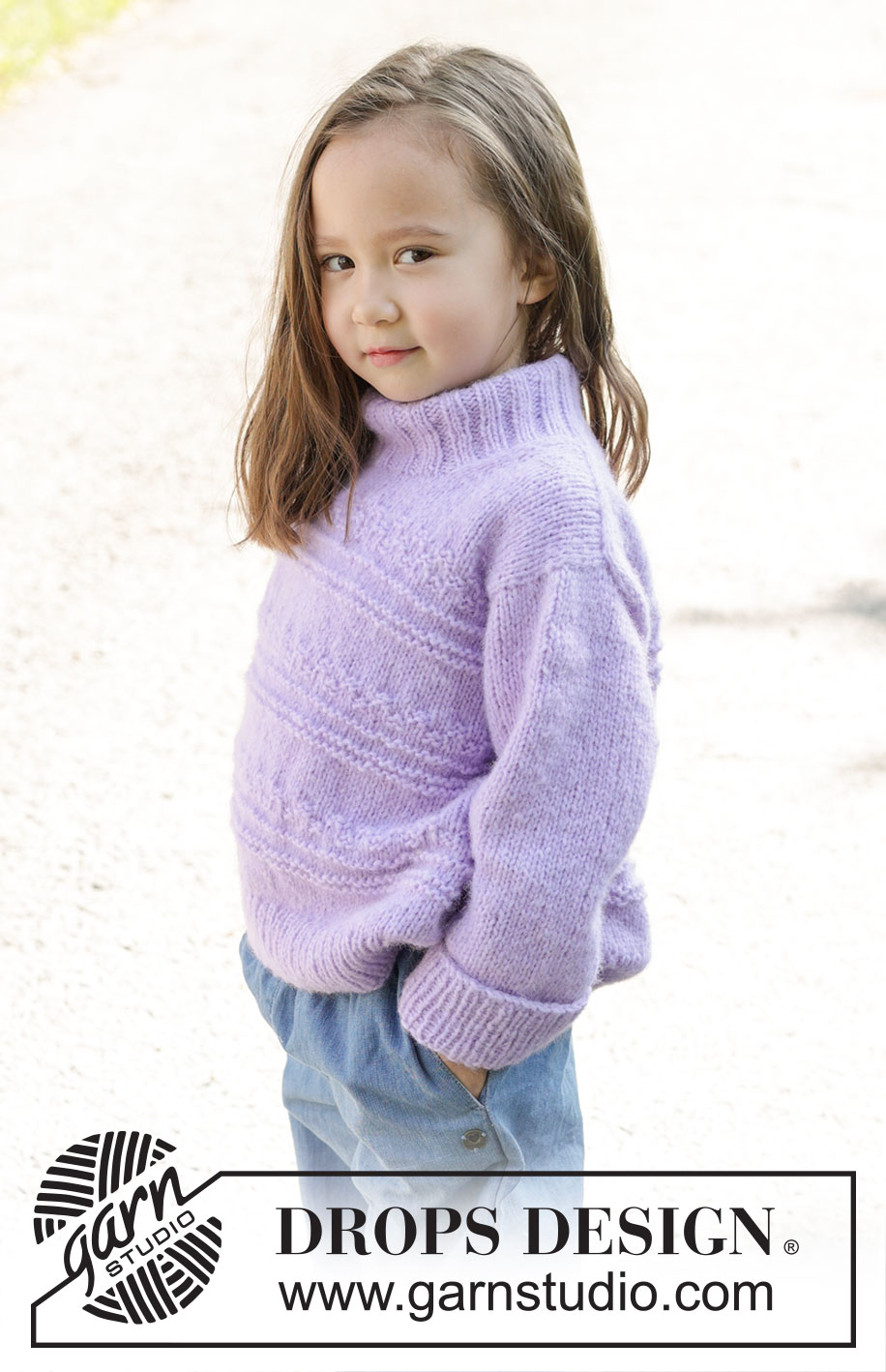 Little Lily Sweater / DROPS Children 48-8 - Strikket genser til barn i DROPS Air. Arbeidet strikkes ovenfra og ned med europeisk skulder / skrå skulder, relieffmønster og dobbel halskant. Størrelse 2 – 12 år.