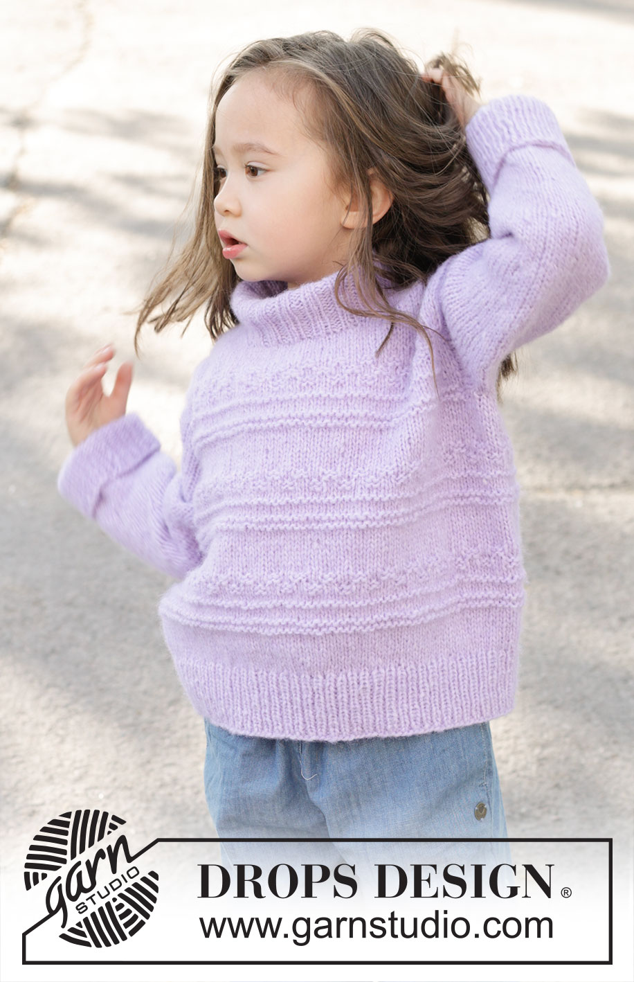 Little Lily Sweater / DROPS Children 48-8 - Strikket genser til barn i DROPS Air. Arbeidet strikkes ovenfra og ned med europeisk skulder / skrå skulder, relieffmønster og dobbel halskant. Størrelse 2 – 12 år.
