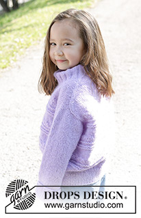 Little Lily Sweater / DROPS Children 48-8 - Strikket genser til barn i DROPS Air. Arbeidet strikkes ovenfra og ned med europeisk skulder / skrå skulder, relieffmønster og dobbel halskant. Størrelse 2 – 12 år.