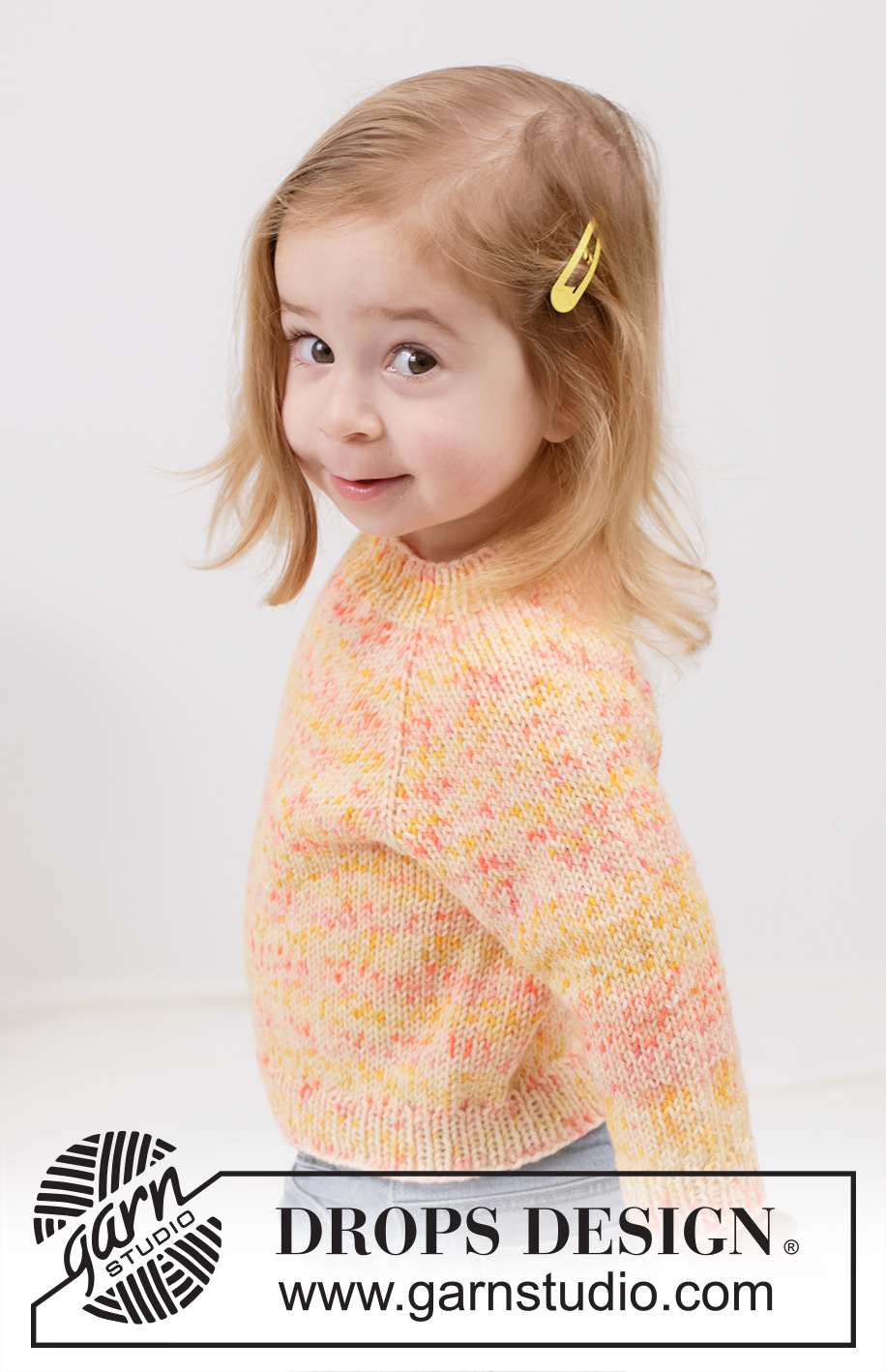 Tangerine Twist / DROPS Children 49-10 - Gestrickter Pullover für Kinder in DROPS Fiesta. Die Arbeit wird von oben nach unten glatt rechts mit Raglan gestrickt. Größe 2 – 12 Jahre.