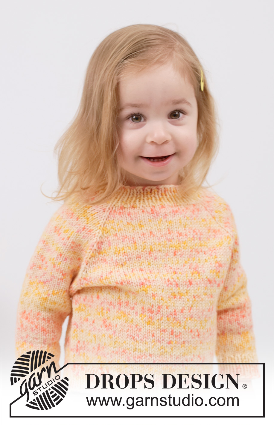 Tangerine Twist / DROPS Children 49-10 - Gestrickter Pullover für Kinder in DROPS Fiesta. Die Arbeit wird von oben nach unten glatt rechts mit Raglan gestrickt. Größe 2 – 12 Jahre.