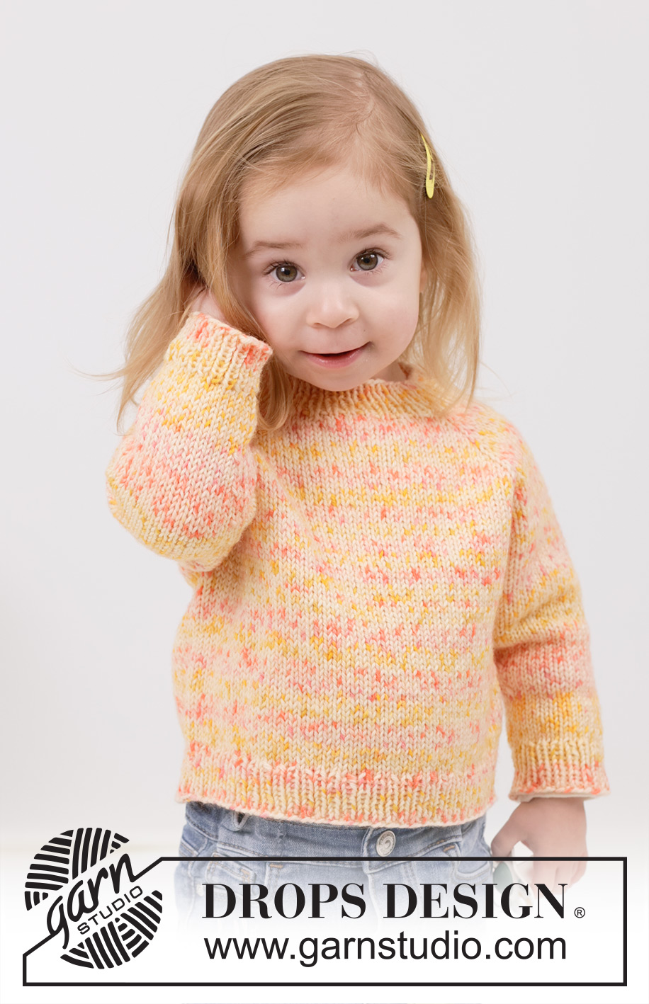 Tangerine Twist / DROPS Children 49-10 - Gestrickter Pullover für Kinder in DROPS Fiesta. Die Arbeit wird von oben nach unten glatt rechts mit Raglan gestrickt. Größe 2 – 12 Jahre.