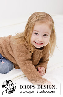 Cocoa Comfort / DROPS Children 49-12 - Dziecięcy sweter na drutach, przerabiany od góry do dołu, z włóczki DROPS Sky. Przerabiany dżersejem, z reglanowymi rękawami. Od 2 do 12 lat.
