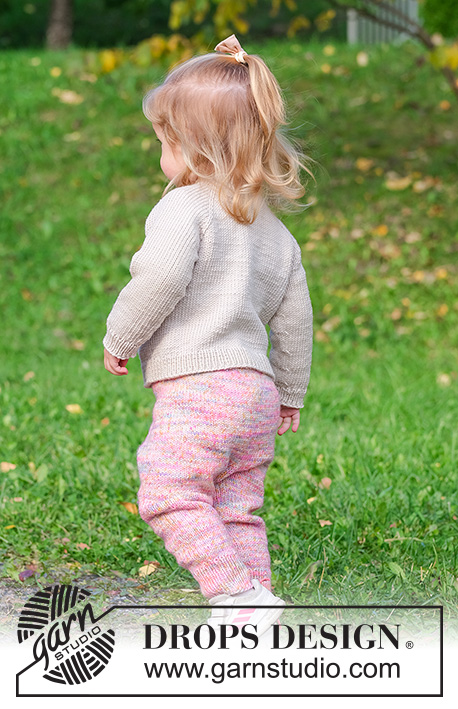Confetti Joy Trousers / DROPS Children 49-15 - Gebreide broek voor kinderen in DROPS Fiesta. Het werk wordt van boven naar beneden gebreid in tricotsteek. Maten 2 tot 12 jaar.