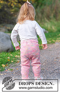 Confetti Joy Trousers / DROPS Children 49-15 - Gebreide broek voor kinderen in DROPS Fiesta. Het werk wordt van boven naar beneden gebreid in tricotsteek. Maten 2 tot 12 jaar.