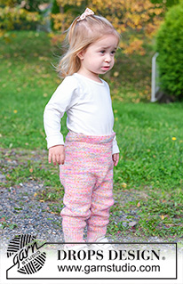 Confetti Joy Trousers / DROPS Children 49-15 - Gebreide broek voor kinderen in DROPS Fiesta. Het werk wordt van boven naar beneden gebreid in tricotsteek. Maten 2 tot 12 jaar.