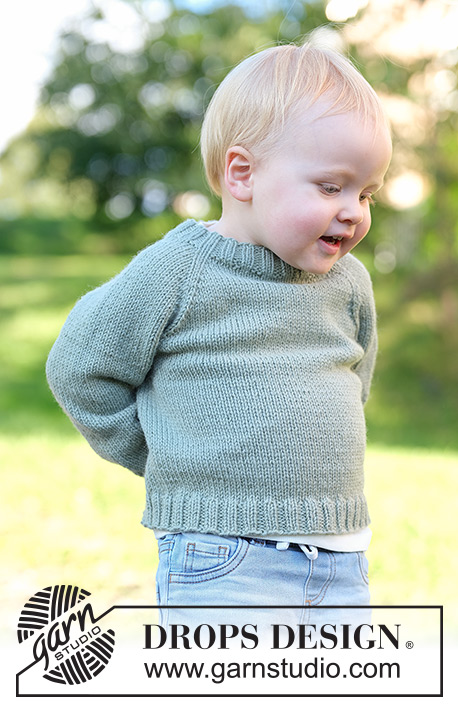 Sage Bud Sweater / DROPS Children 49-16 - Knitted jumper for children in DROPS Merino Extra Fine. The piece is worked top down in stocking stitch, with raglan. Sizes 2 - 14 years.