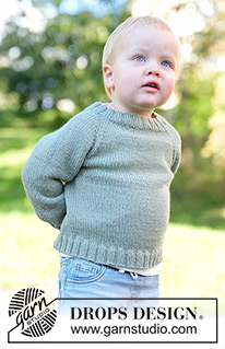 Sage Bud Sweater / DROPS Children 49-16 - Knitted jumper for children in DROPS Merino Extra Fine. The piece is worked top down in stocking stitch, with raglan. Sizes 2 - 14 years.