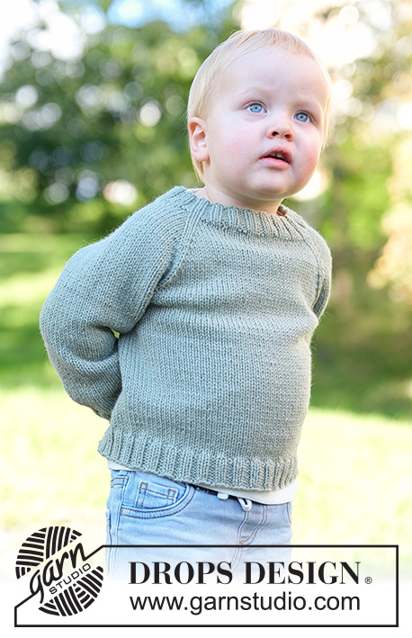 Sage Bud Sweater / DROPS Children 49-16 - Knitted jumper for children in DROPS Merino Extra Fine. The piece is worked top down in stocking stitch, with raglan. Sizes 2 - 14 years.