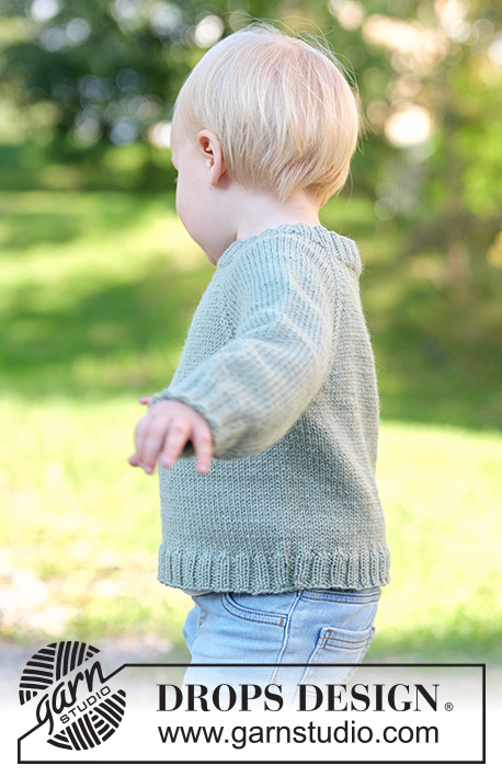 Sage Bud Sweater / DROPS Children 49-16 - Knitted jumper for children in DROPS Merino Extra Fine. The piece is worked top down in stocking stitch, with raglan. Sizes 2 - 14 years.