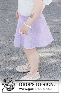 Amethyst Charm / DROPS Children 49-19 - Knitted knee-length skirt for children in DROPS Cotton Merino. The piece is worked top down in stocking stitch. Sizes 2-14 years.