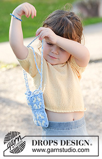 Bluebell Patch Bag / DROPS Children 49-22 - Kabelka háčkovaná ze čtverců a příze DROPS Cotton Light.