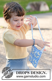 Bluebell Patch Bag / DROPS Children 49-22 - Kabelka háčkovaná ze čtverců a příze DROPS Cotton Light.