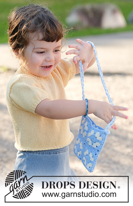 Bluebell Patch Bag / DROPS Children 49-22 - Kabelka háčkovaná ze čtverců a příze DROPS Cotton Light.